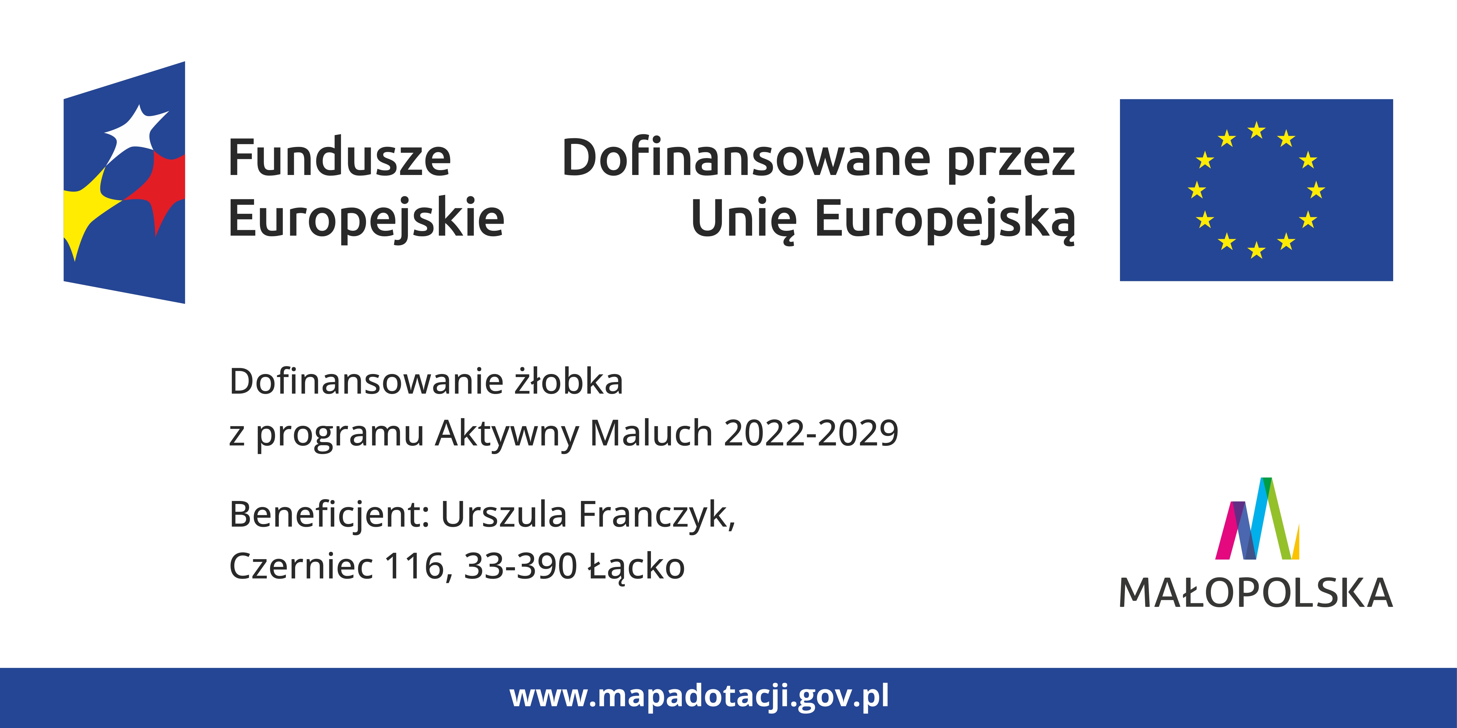 Tablica informacyjna o dofinansowaniu żłobka z programu Aktywny Maluch 2022-2029